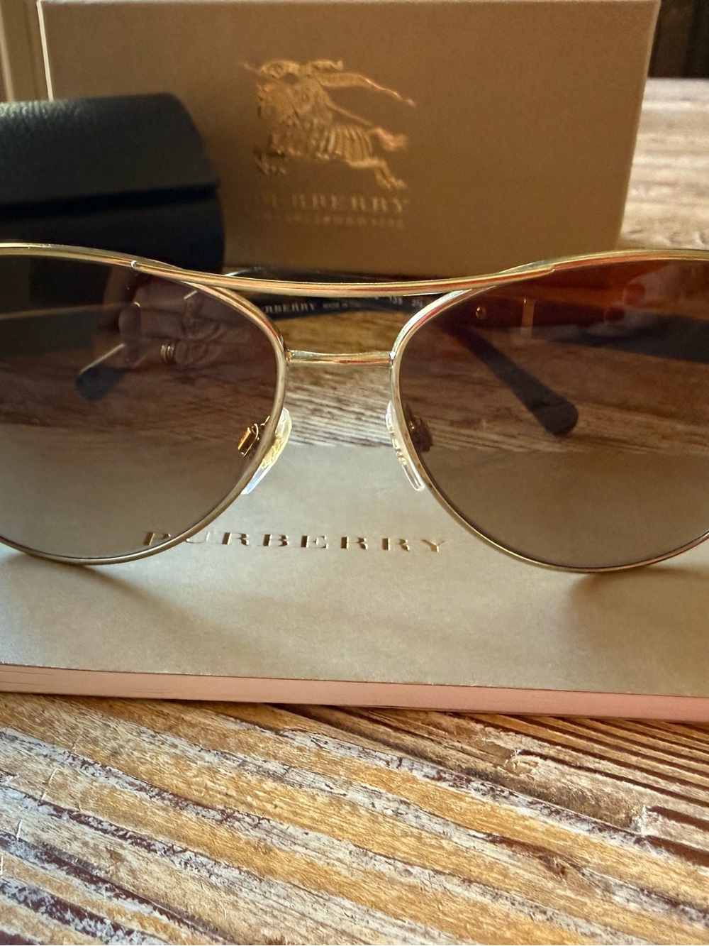 Burberry Steel tone Aviator Sunglasses with Brown Lenses